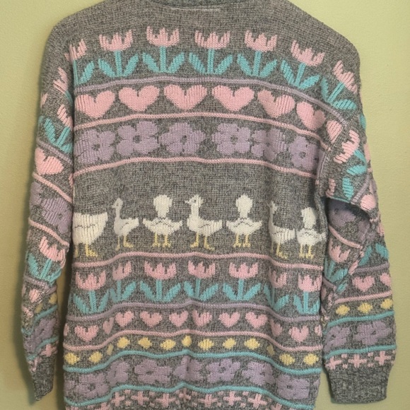 Vintage Sweater Arielle 80's Goose Duck USA Sz M-L Fairy Kawaii Novelty Kitch - Picture 5 of 5